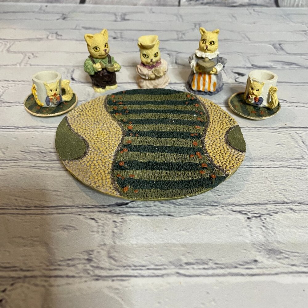 Vintage 90's Miniature Tea Set Resin Bunnies Small Scale